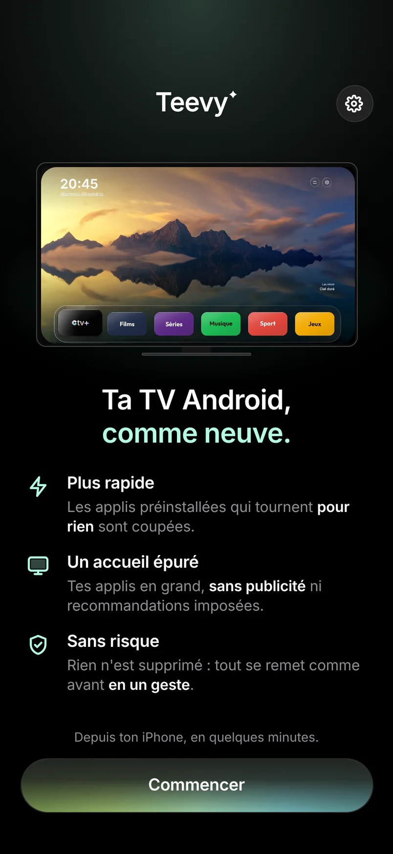 Teevy sur iPhone : écran d'accueil de l'app