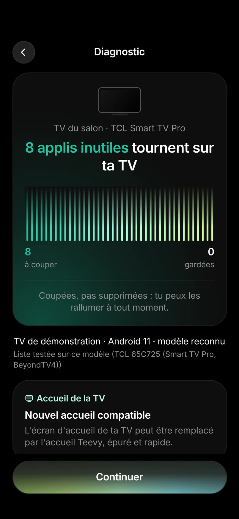 Le diagnostic de Teevy compte les applis qui tournent pour rien